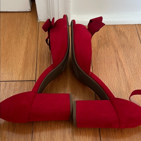 Bandolino Red Suede Ankle Strap Heels - Picture 3 of 5